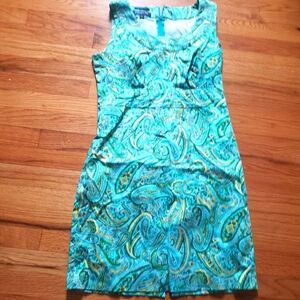 Jones New York Signature Dress Stretch Paisley Sleeveless Sheath Sz  8